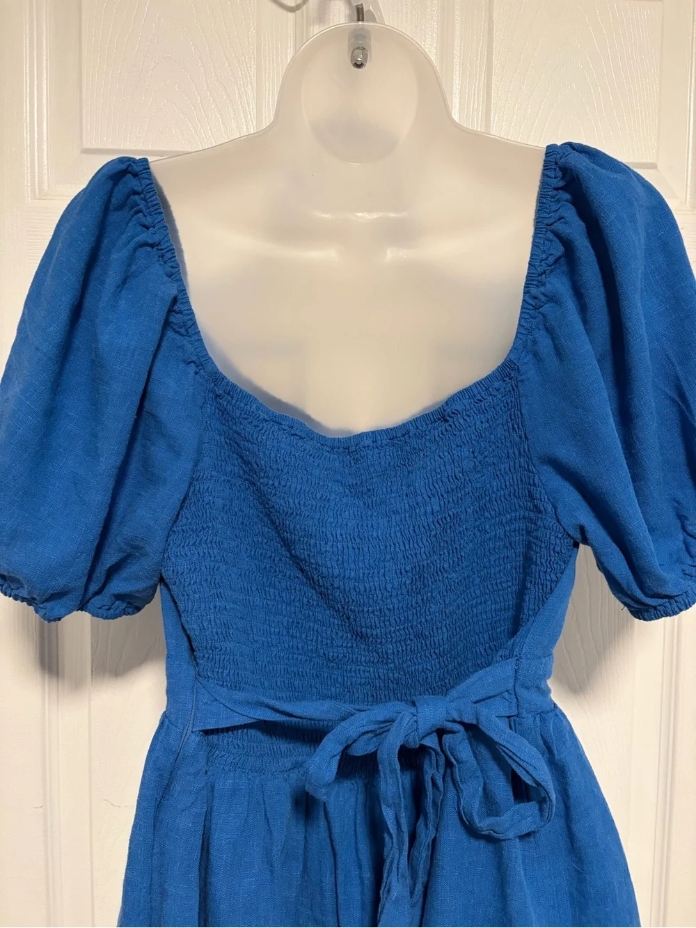 Effortlessly Endearing Blue Puff Sleeve Smocked Mini Dress